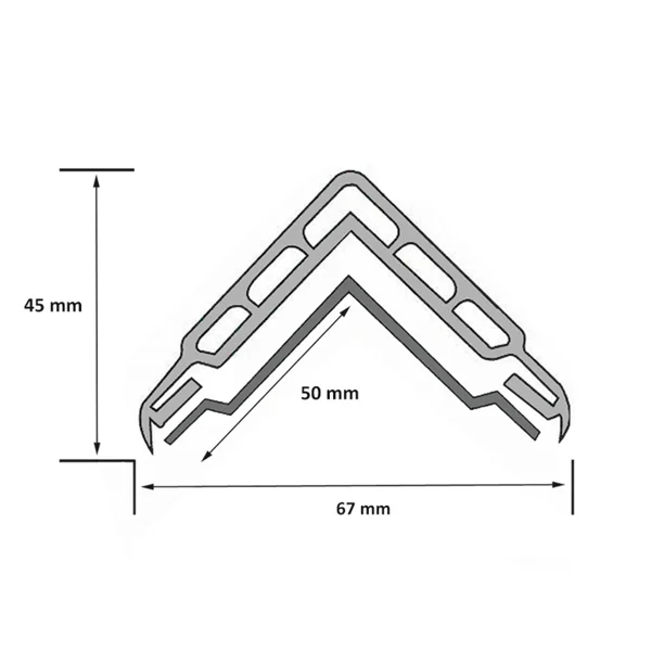 Schutzeckenprofil RubberAlu, abgerundet – Gummi mit Aluminiumprofil, 1140×50 mm