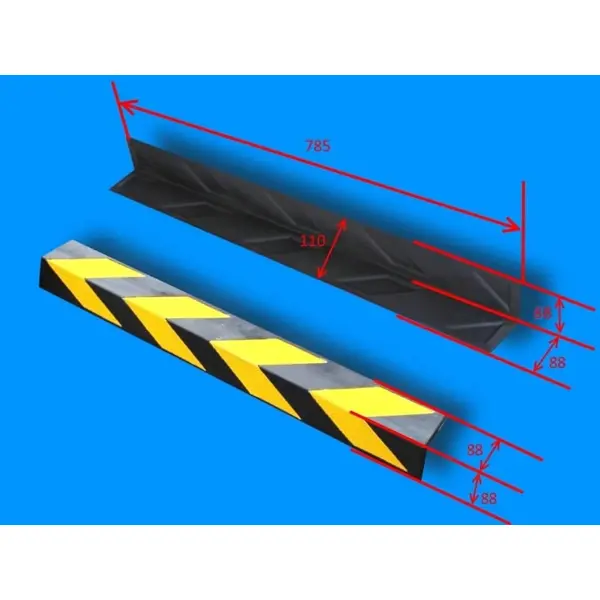 Schutzprofil aus Gummi für Ecken mit reflektierenden Streifen – 785×110×10 mm, schwarz-gelb