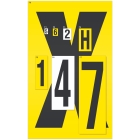 Selbstklebende Buchstaben – Zeichen A-Z, gelber Hintergrund, 12 Zeichen auf Karte