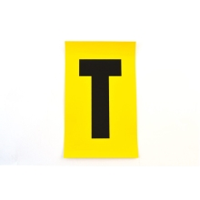 Selbstklebende Buchstaben – Zeichen ''T'', gelber Hintergrund, 1 Zeichen auf Karte