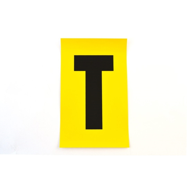 Selbstklebende Buchstaben – Zeichen ''T'', gelber Hintergrund, 1 Zeichen auf Karte