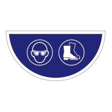 Selbstklebende flache Antirutsch-Markierung (Halbkreis), Augen- und Fußschutz benutzen – Folie, 750x375 mm