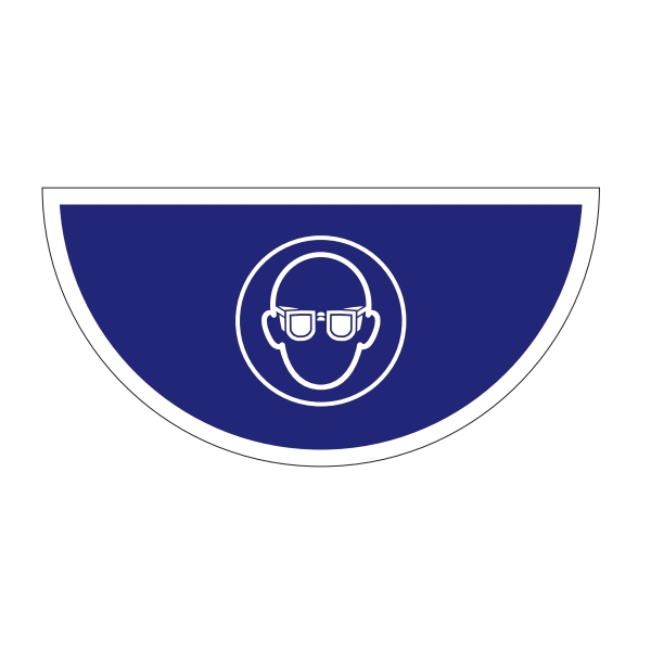 Selbstklebende flache Antirutsch-Markierung (Halbkreis), Augenschutz benutzen – PVC, 750x375 mm