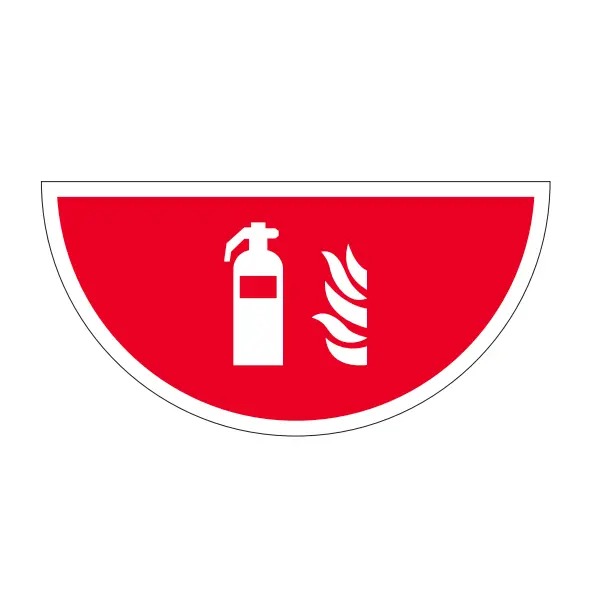Selbstklebende flache Antirutsch-Markierung (Halbkreis), Feuerlöscher – Nachleuchtendes PVC, 750×375 mm