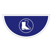 Selbstklebende flache Antirutsch-Markierung (Halbkreis), Fußschutz benutzen – Folie, 750x375 mm