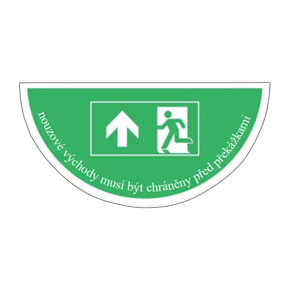 Selbstklebende flache Antirutsch-Markierung (Halbkreis), Notausgang mit Text – Nachleuchtendes PVC, 750×375 mm