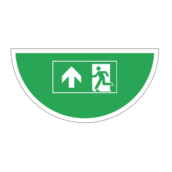 Selbstklebende flache Antirutsch-Markierung (Halbkreis), Notausgang – Nachleuchtende Folie, 900×450 mm