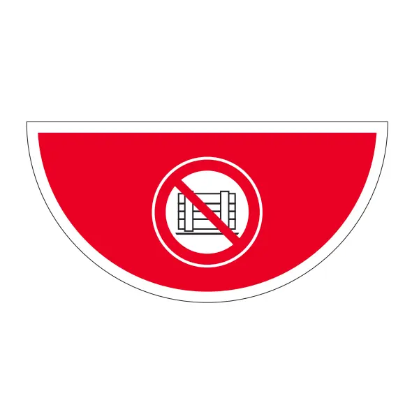 Selbstklebende flache Antirutsch-Markierung (Halbkreis), Paletten lagern verboten – Folie, 750x375 mm