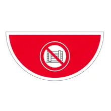 Selbstklebende flache Antirutsch-Markierung (Halbkreis), Paletten lagern verboten – PVC, 900x450 mm