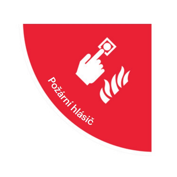 Selbstklebende flache Antirutsch-Markierung (Viertelkreis), ''Feueralarm'' – Folie, 750×750 mm