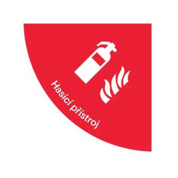 Selbstklebende flache Antirutsch-Markierung (Viertelkreis), ''Feuerlöscher'' – Folie, 750×750 mm