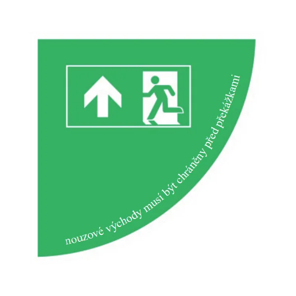 Selbstklebende flache Antirutsch-Markierung (Viertelkreis), ''Notausgang'', linke Ecke – PVC, 900×900 mm