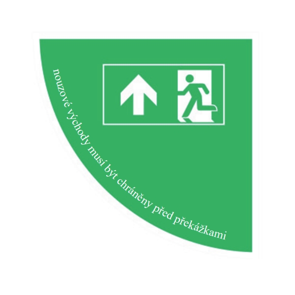 Selbstklebende flache Antirutsch-Markierung (Viertelkreis), ''Notausgang'', rechte Ecke – Folie, 750×750 mm