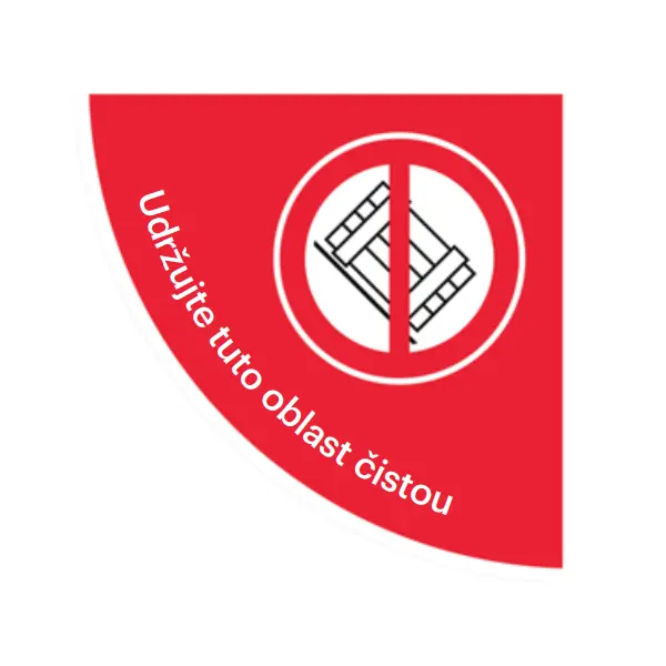 Selbstklebende flache Antirutsch-Markierung (Viertelkreis), ''Paletten lagern verboten'' – Folie, 750×750 mm