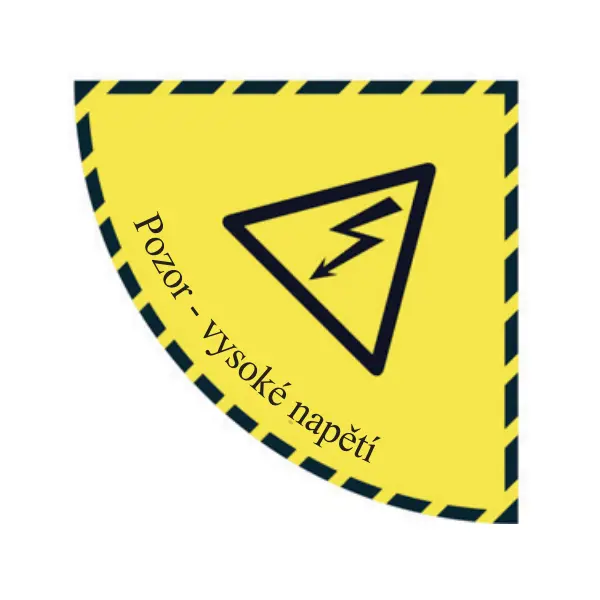 Selbstklebende flache Antirutsch-Markierung (Viertelkreis), ''Vorsicht, Hochspannung'' – Folie, 750×750 mm