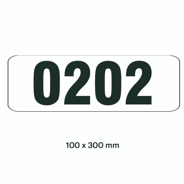 Selbstklebende Markierung von Lagerplätzen – Polycarbonat, schwarz-weiß, 300×100 mm