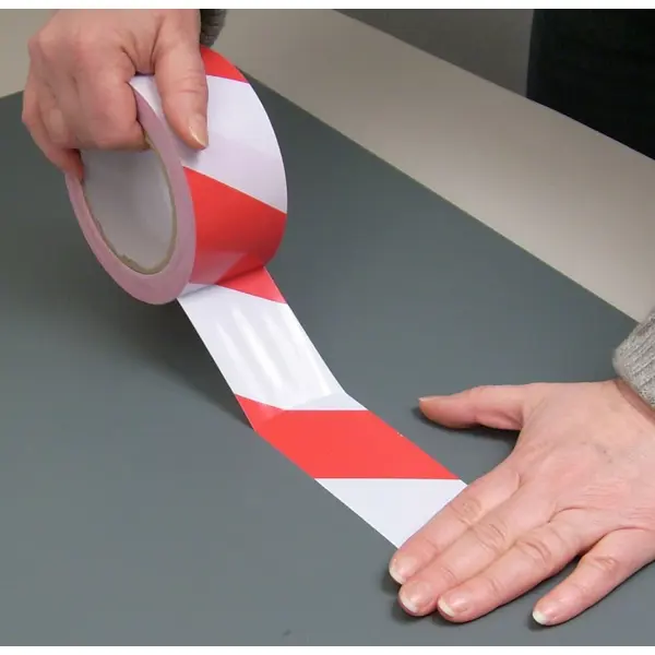 Selbstklebendes Warnband – 50 mm × 33m, rot-weiß