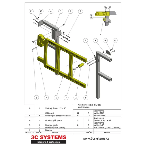 Selbstschließendes Sicherheitstor SafeGate – gelb, 950 mm