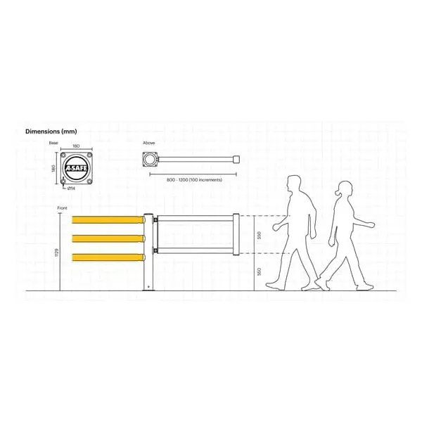Sicherheitsabsperrung A-SAFE, langes Flügeltor Swing Gate – 2000 mm