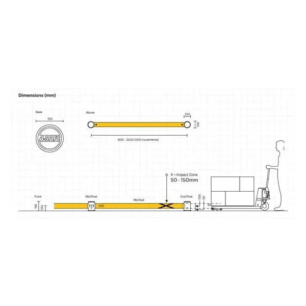 Sicherheitsabsperrung A-SAFE, mFlex Single micro Barrier GroundLevel – 1,1 m