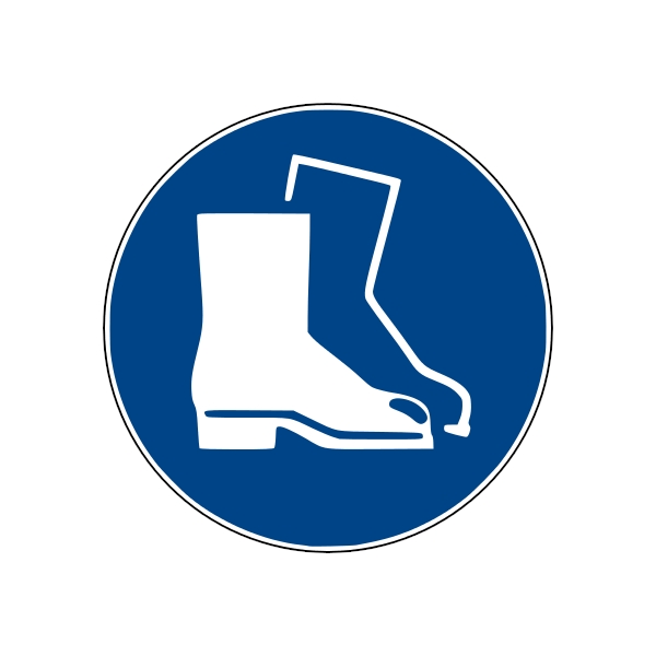 Sicherheitsbefehlkennzeichnung, Schutzschuhe benutzen – Aluminium-Kompositwerkstoff, D. 100 mm