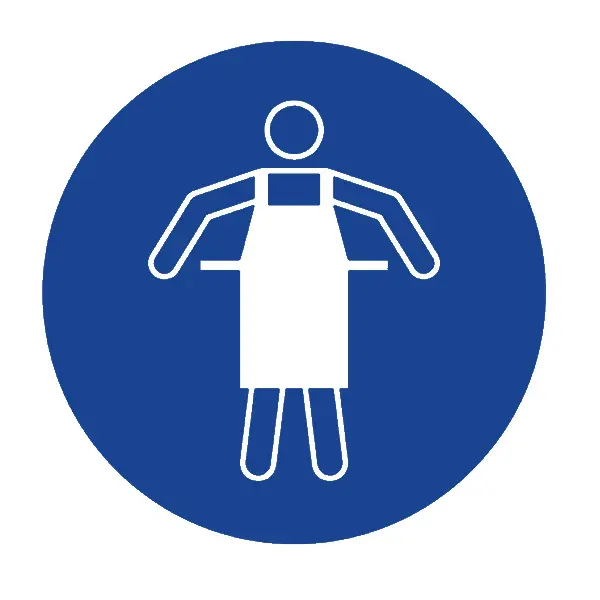 Sicherheitsbefehlkennzeichnung, Schutzschürze benutzen – Aluminium-Kompositwerkstoff, D. 200 mm