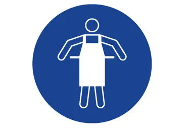 Sicherheitsbefehlkennzeichnung – Schutzschürze benutzen