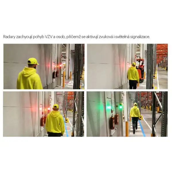 Signalisierungssystem für Gabelstaplerdurchfahrten – 1× Zentraleinheit, 1× Radarwarner, 1× LED-Sirene 32 Töne