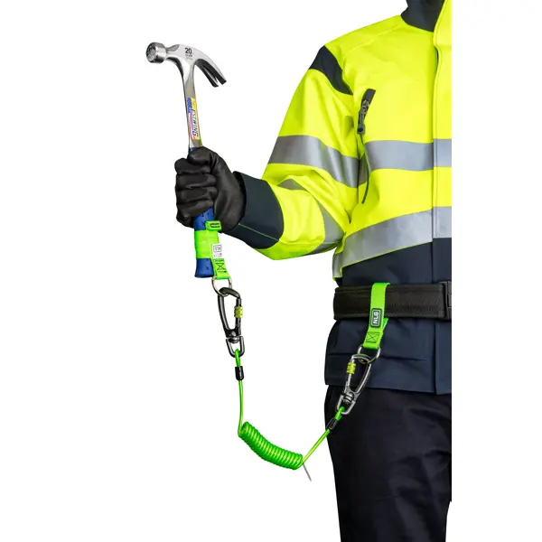 Spiral-Befestigungsschnur NLG Lanyard mit zwei Karabinern – Metall, grün