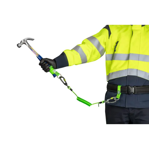 Spiral-Befestigungsschnur NLG Lanyard mit zwei Karabinern – Metall, grün