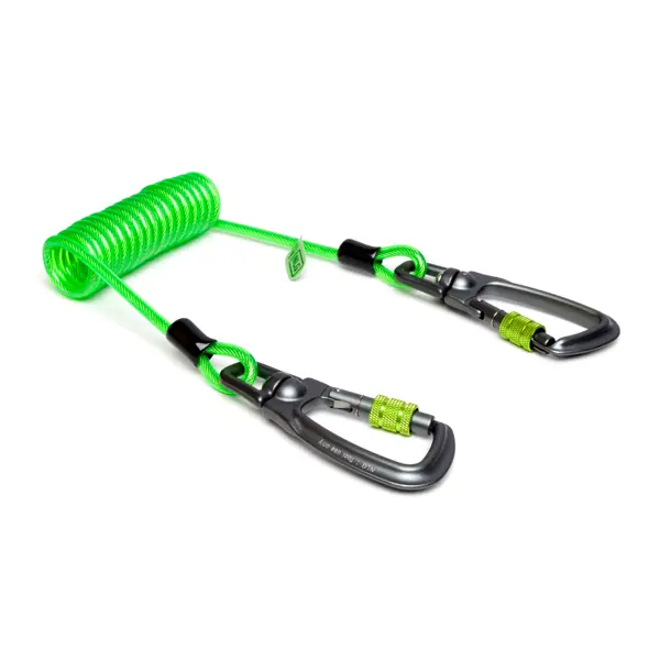 Spiral-Befestigungsschnur NLG Lanyard mit zwei Karabinern – Metall, grün