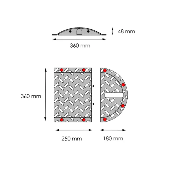 Stahl-Retarder – Kabelbrücke 25 km/h, 40 t–250×360×50 mm, gelb