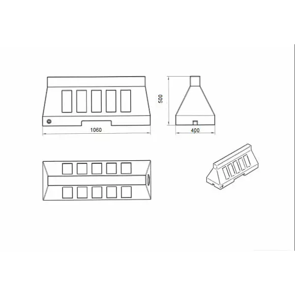 Straßenleitplanke aus Kunststoff 50 – PE, Weiß, 500×400×1006 mm