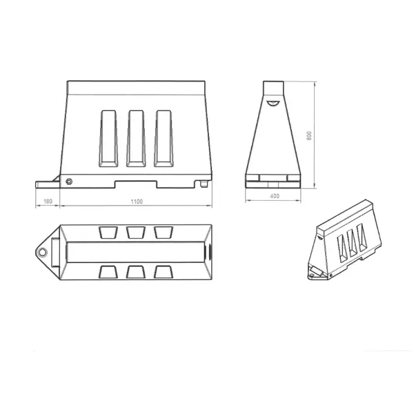 Straßenleitplanke aus Kunststoff 80 – PE, Rot, 800×400×1160 mm