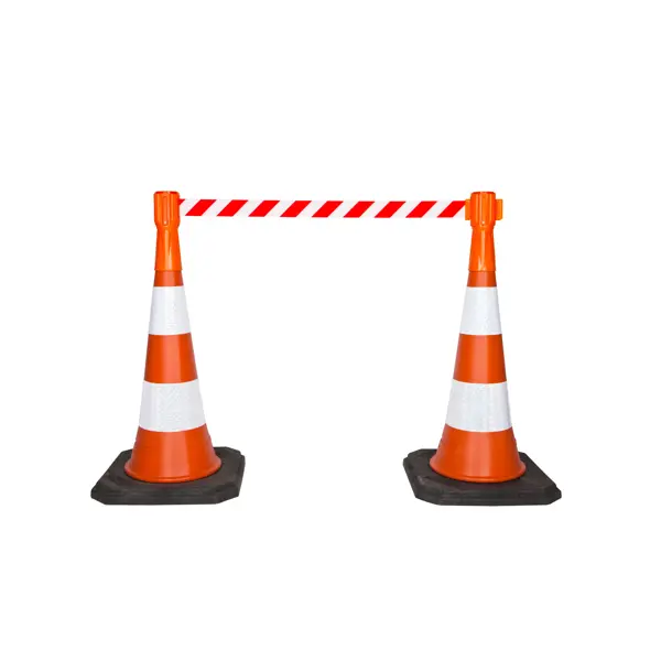 Tensacone Verkehrsleitkegel-Kassette, orange – rot-weißes Band 3,65 m