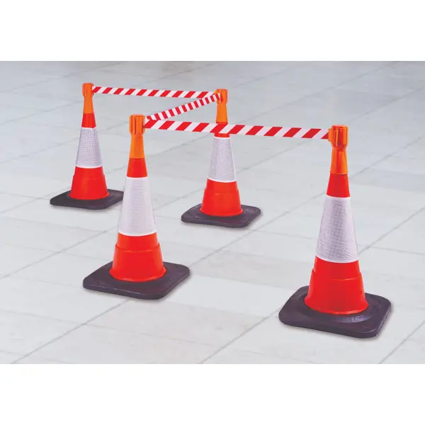 Tensacone Verkehrsleitkegel-Kassette, orange – rot-weißes Band 3,65 m