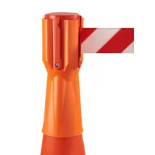 Tensacone Verkehrsleitkegel-Kassette, orange – rot-weißes Band 3,65 m