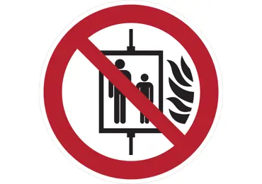 Verbotskennzeichnung – Aufzug im Brandfall nicht benutzen