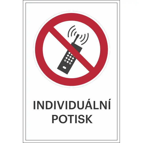 Verbotskennzeichnung, eingeschaltete Mobiltelefone verboten, individueller Text – Aluminium-Kompositwerkstoff, 500×750 mm