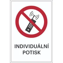 Verbotskennzeichnung, eingeschaltete Mobiltelefone verboten, individueller Text – Folie, 100×150 mm