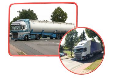 Verkehrsspiegel Premium – Acrylat, roter Rahmen