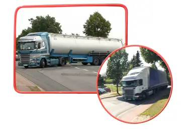 Verkehrsspiegel Premium – Acrylat, roter Rahmen