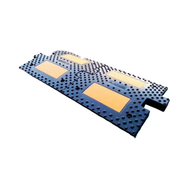 Verzögerungsschwelle, Retarder mit reflektierenden Streifen LP500, Durchlaufelement – 500×500×50 mm, schwarz-gelb
