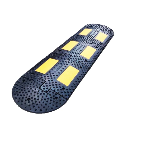 Verzögerungsschwelle, Retarder mit reflektierenden Streifen LP500, Durchlaufelement – 500×500×50 mm, schwarz-gelb