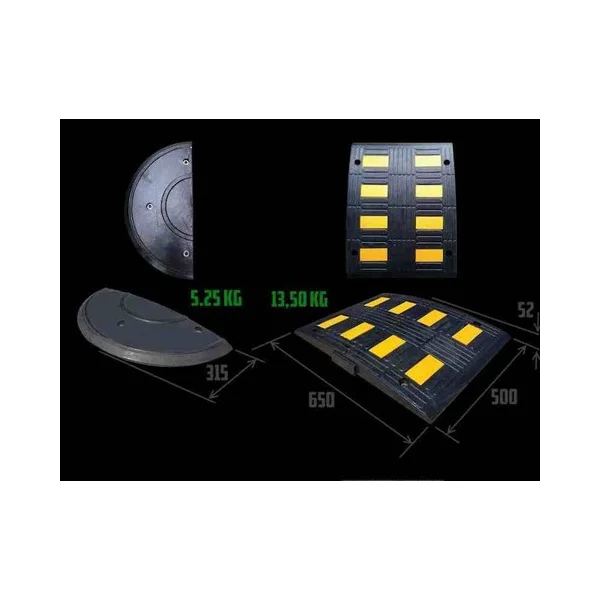 Verzögerungsschwelle, Retarder mit reflektierenden Streifen LP650, Durchlaufelement – 500×650×55 mm, schwarz-gelb
