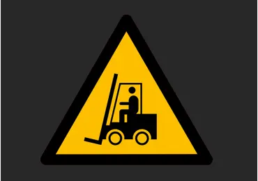 Vorgefertigte Warnstraßenmarkierung "Achtung Gabelstapler" – Thermoplast, schwarz-gelb