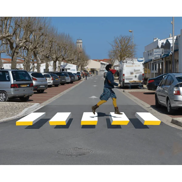 Vorgefertigter 3D-Fußgängerüberweg –Thermoplast, weiß-gelb, 5 Streifen