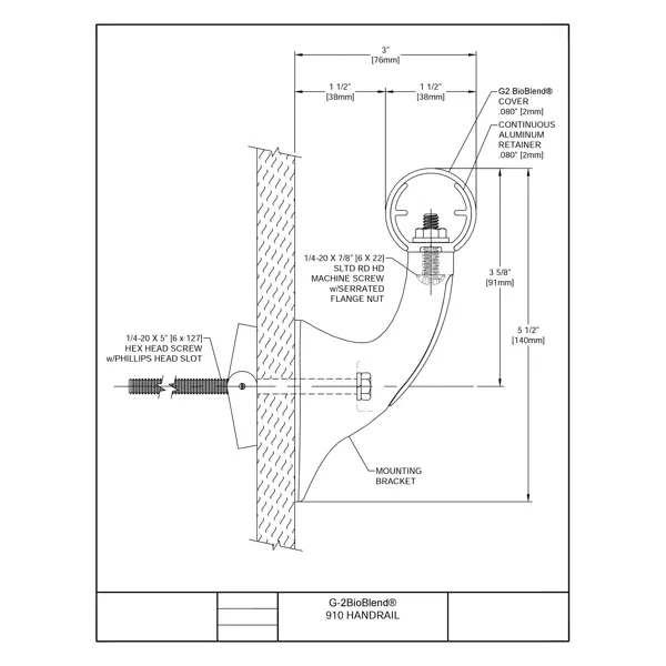 Wandgriff Handrail 910 – PVC, Standard-RAL-Farben, 35 mm × 3,66 m, inkl. 7 Wandkonsolen