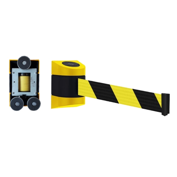 Wandkassette MAXI, gelb-schwarz – 7,7 m Band, gelb-schwarze Schraffur (Magnetgriff / Magnet-Endstück)