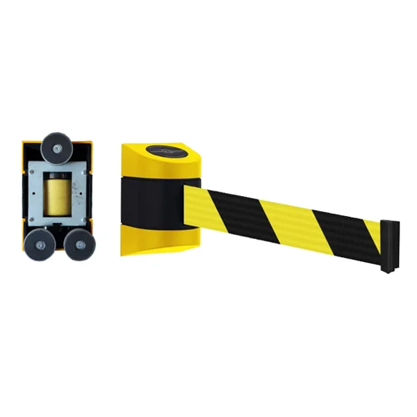 Wandkassette MAXI, gelb-schwarz – 9 m Band, gelb-schwarze Schraffur (Magnetgriff / Magnet-Endstück)